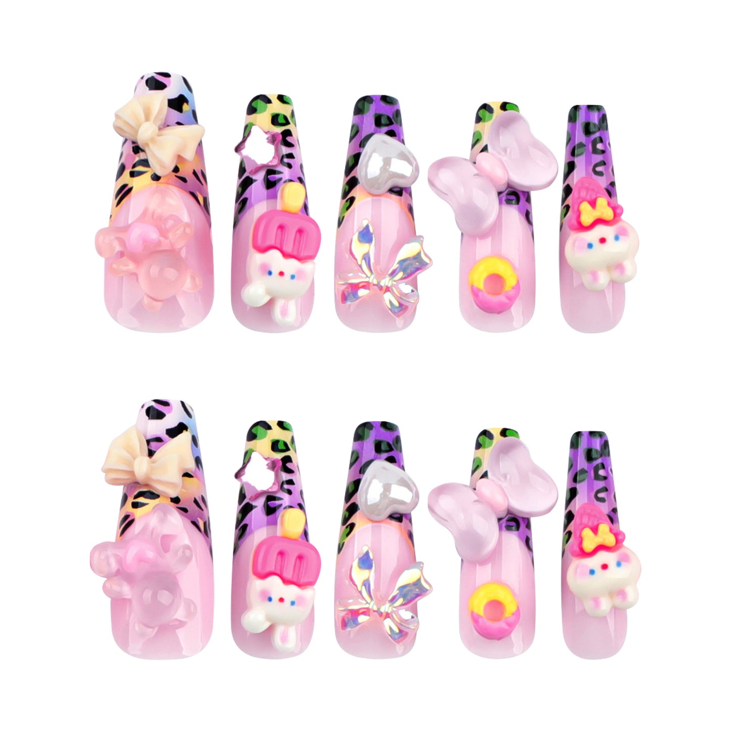 F53 Purple Quartz Leopard Print Cute Bunny MEDIUM NAIL