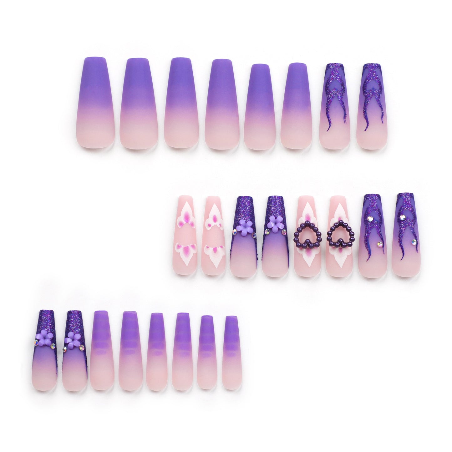F54 Hot Lilac Flame Heart LONG NAIL