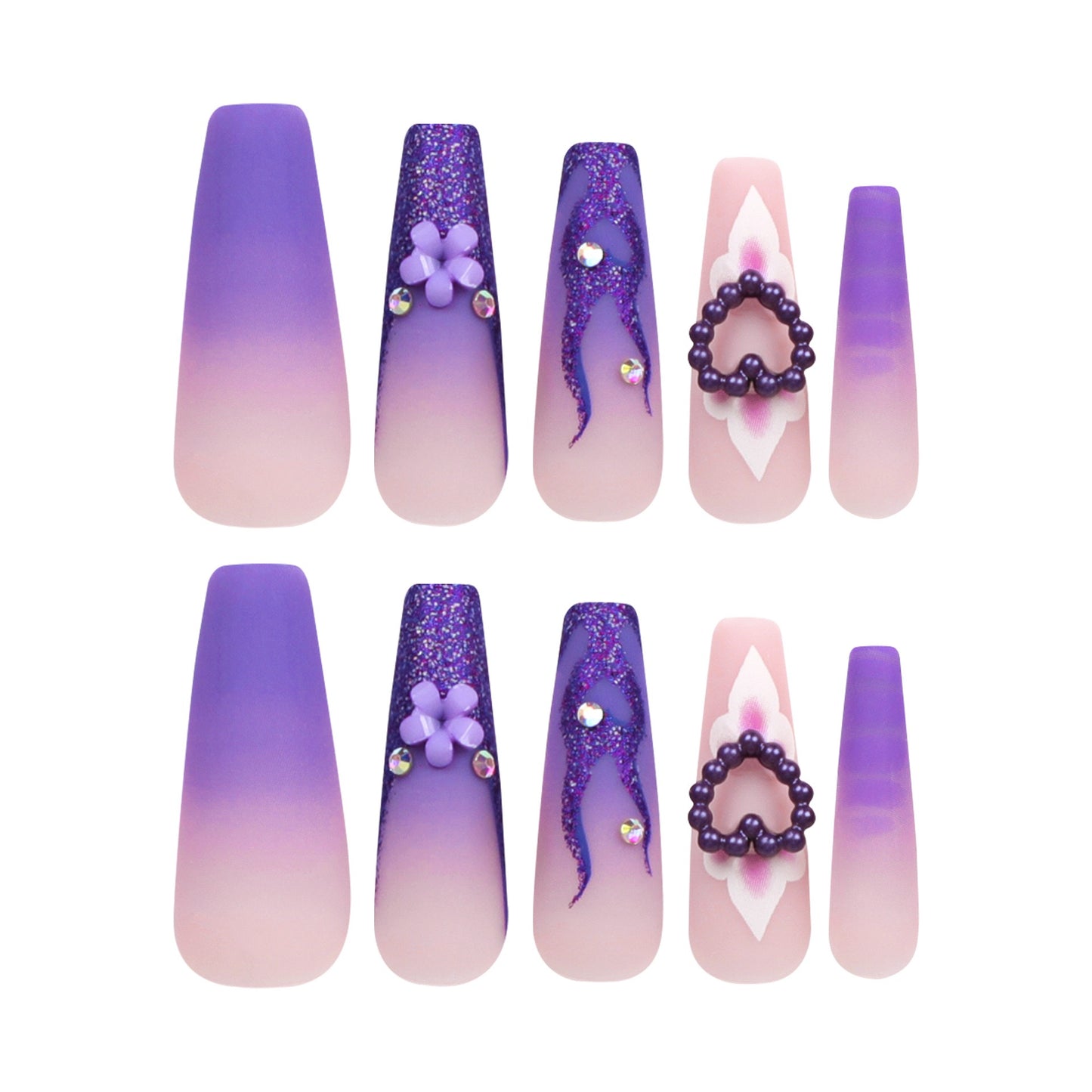 F54 Hot Lilac Flame Heart LONG NAIL