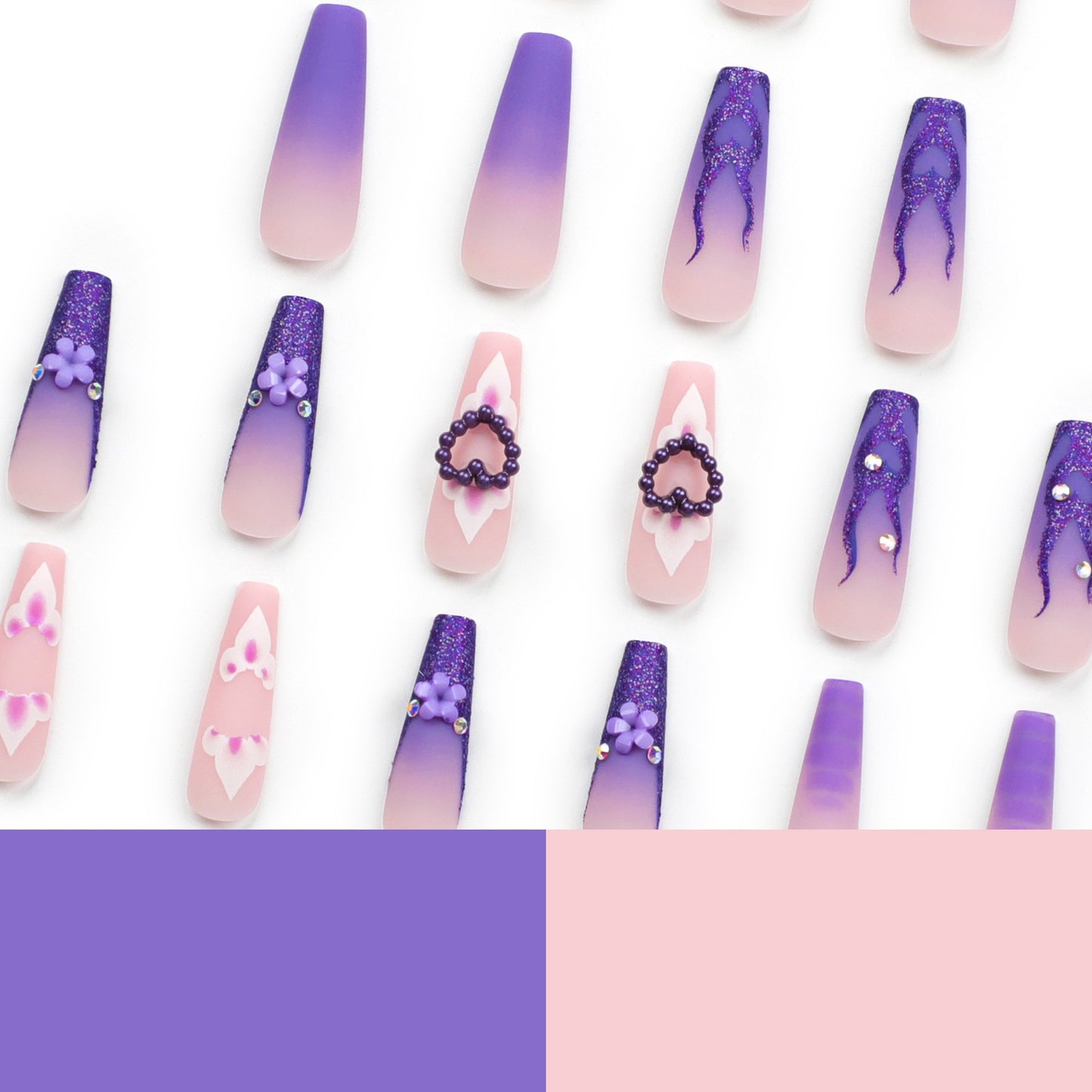 F54 Hot Lilac Flame Heart LONG NAIL