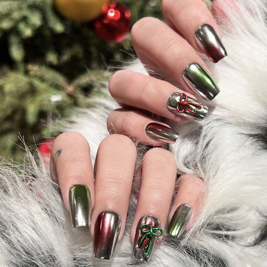 S4 Christmas Colors Bow Merry Christmas HANDMADE NAIL