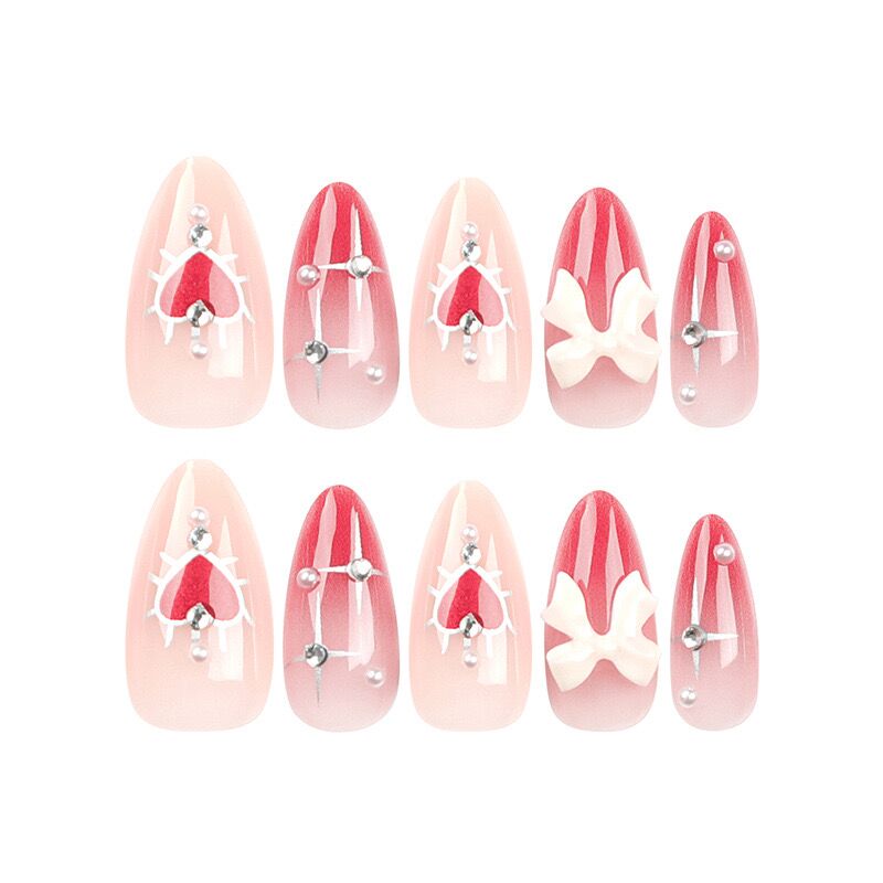 F64 Valentine's Day 3D Butterfly Knot Pearl MEDIUM NAIL