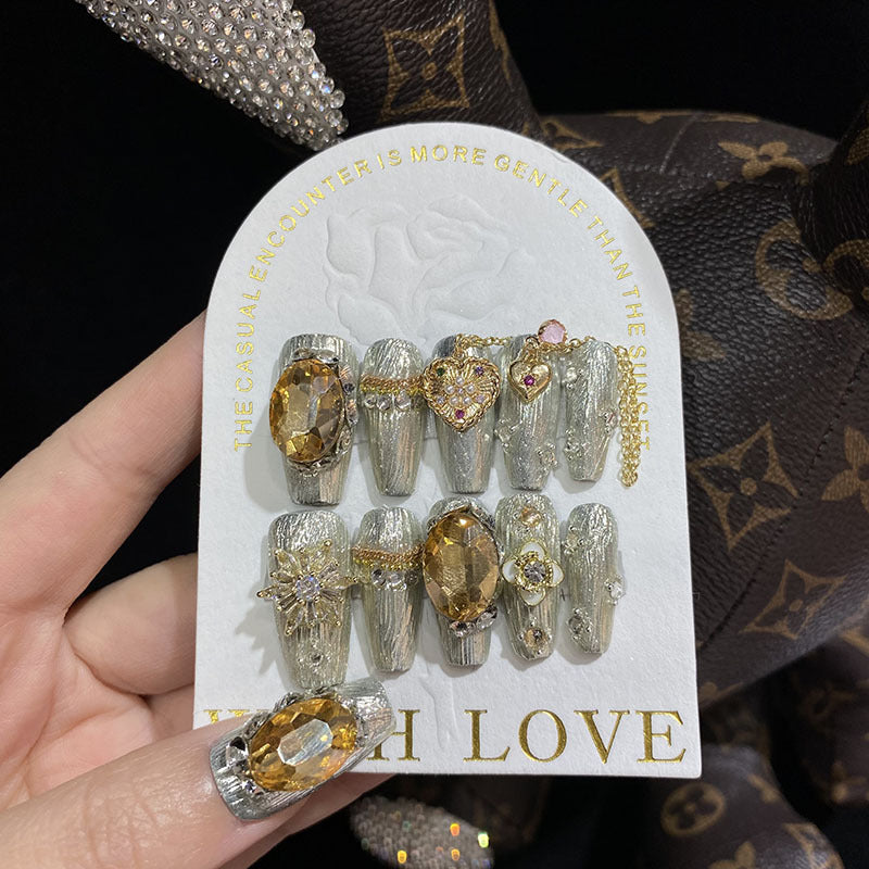 H23 SILVER DIAMOND GOLD CHAIN HANDMADE NAIL