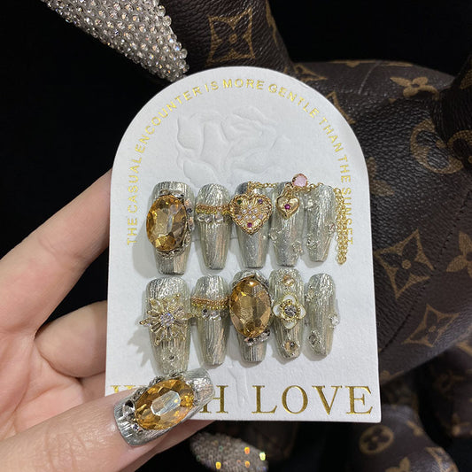 H23 SILVER DIAMOND GOLD CHAIN HANDMADE NAIL