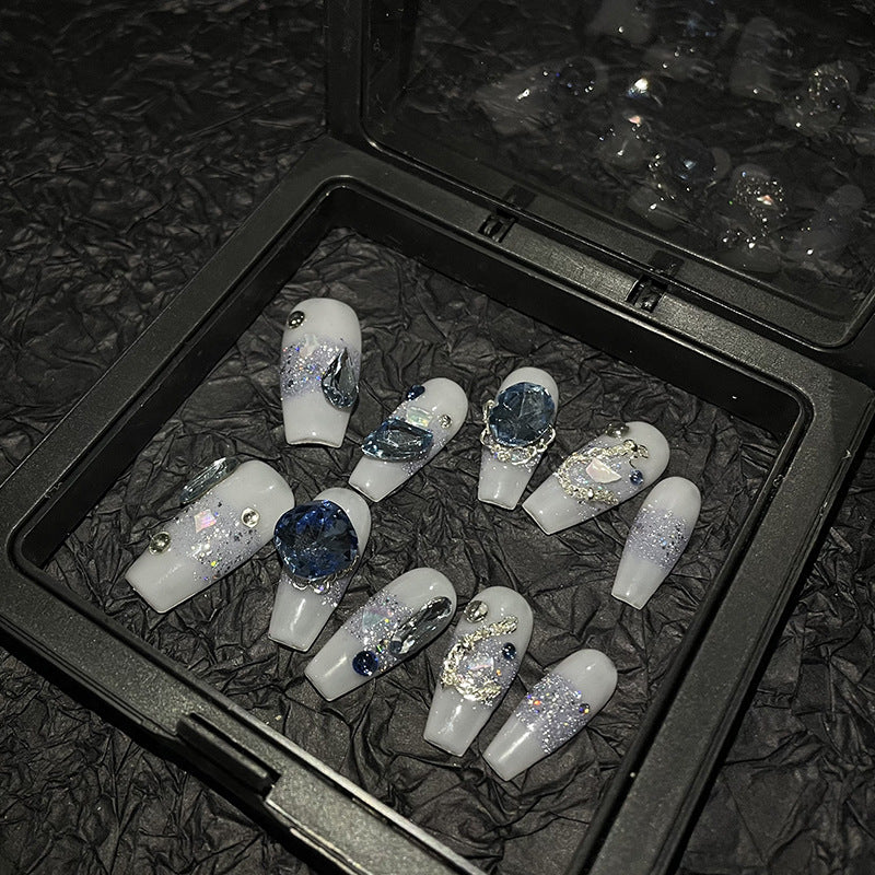 H78 CREAM SHINING SAPPHIRE HANDMADE NAIL