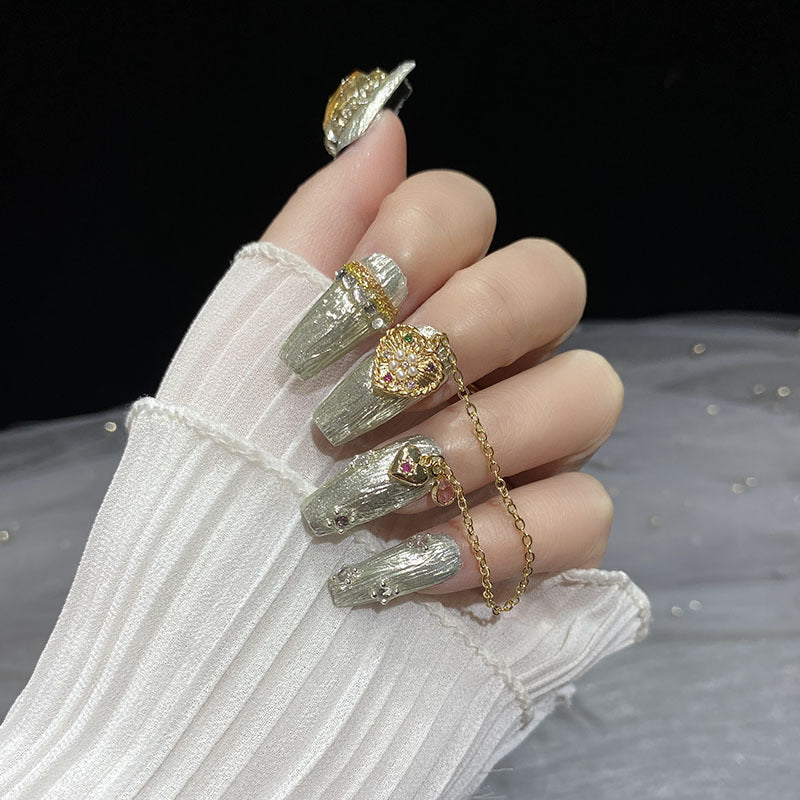 H23 SILVER DIAMOND GOLD CHAIN HANDMADE NAIL