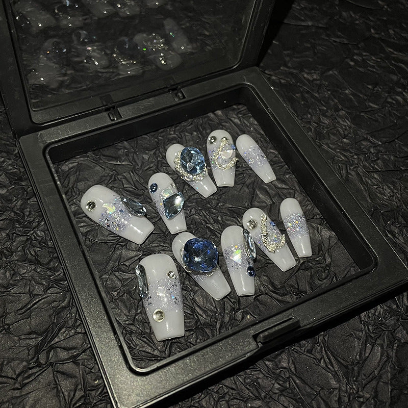 H78 CREAM SHINING SAPPHIRE HANDMADE NAIL