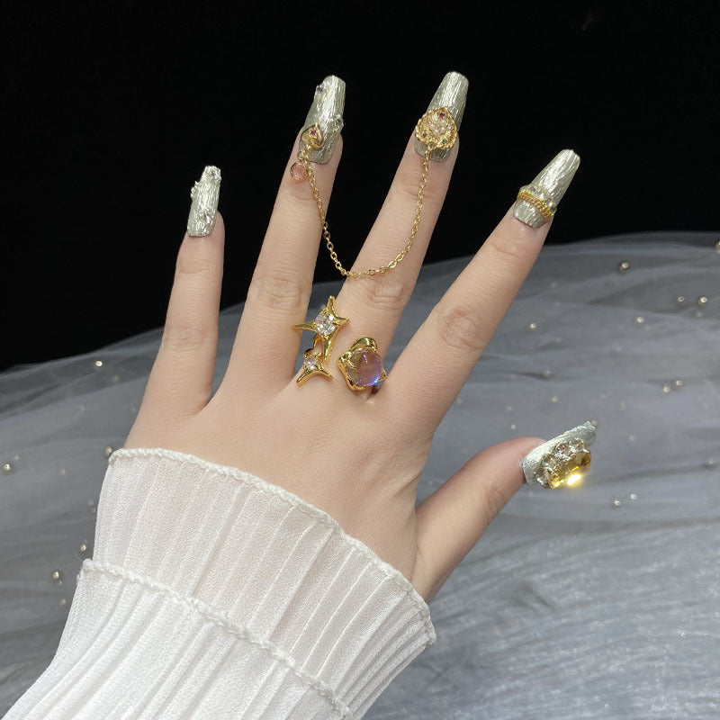 H23 SILVER DIAMOND GOLD CHAIN HANDMADE NAIL