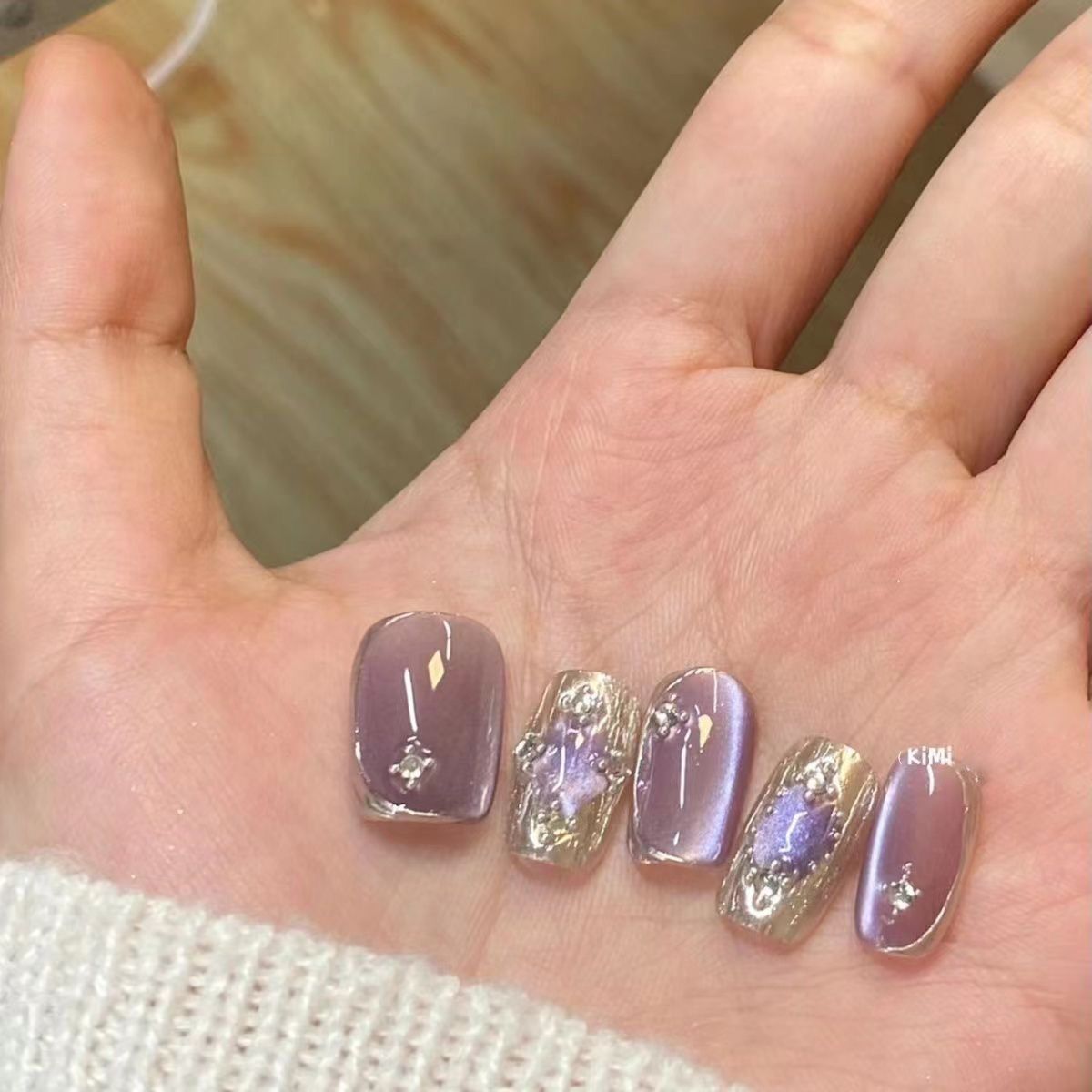 H375 Buchirati Glass Beads Purple Cat Eyes HANDMADE NAIL