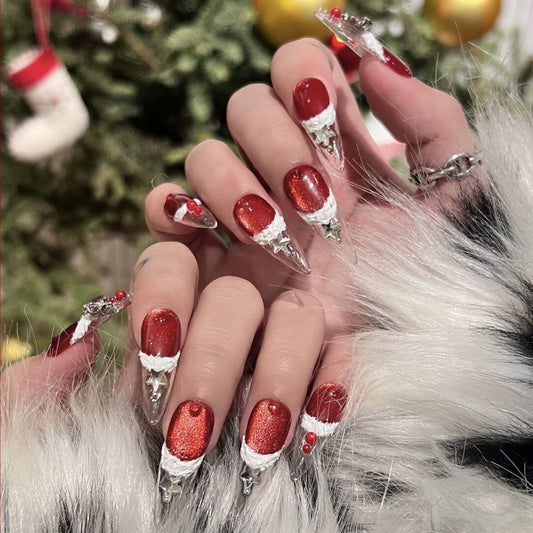 S8 Christmas Love Star Bow Santa Hat Merry Christmas HANDMADE NAIL