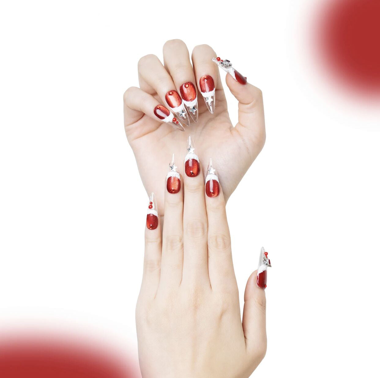 S8 Christmas Love Star Bow Santa Hat Merry Christmas HANDMADE NAIL