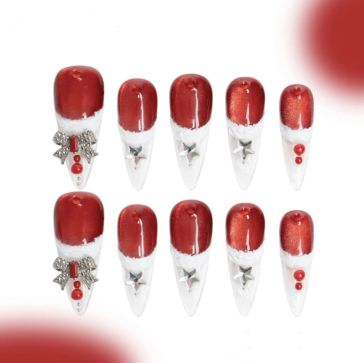 S8 Christmas Love Star Bow Santa Hat Merry Christmas HANDMADE NAIL