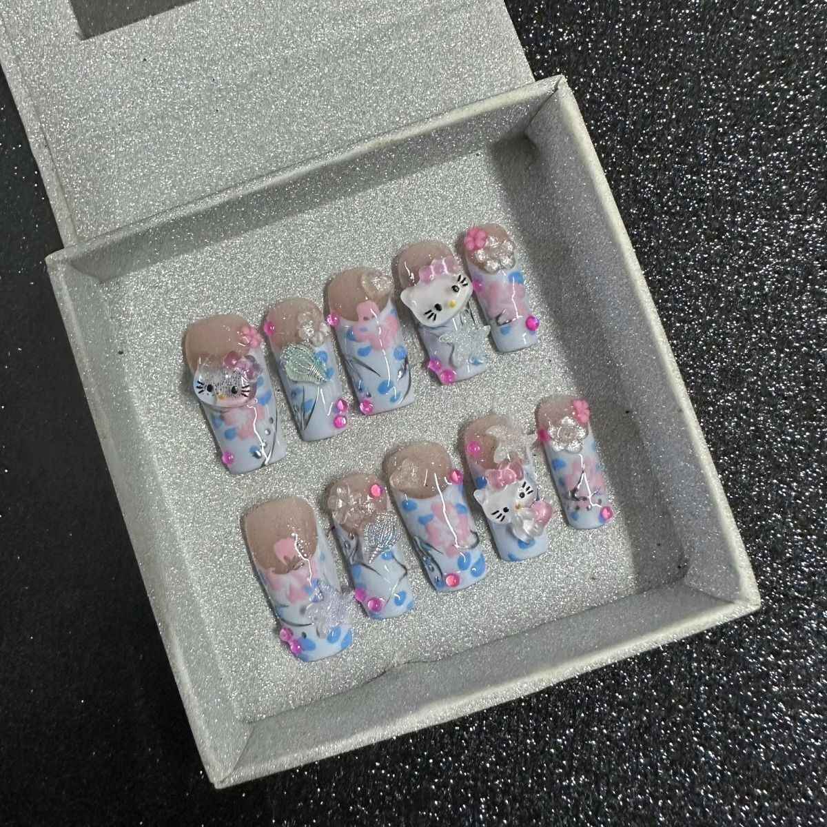 HK37 Sea blue Starfish Conch Cat HANDMADE NAIL