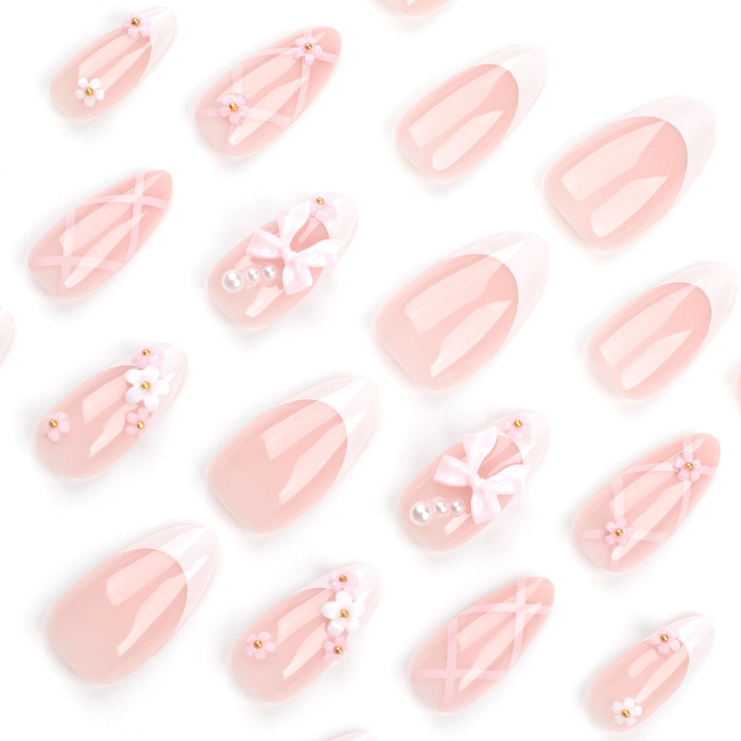 F56 Sweet Pink ButterFly Flower Stripes SHORT NAIL