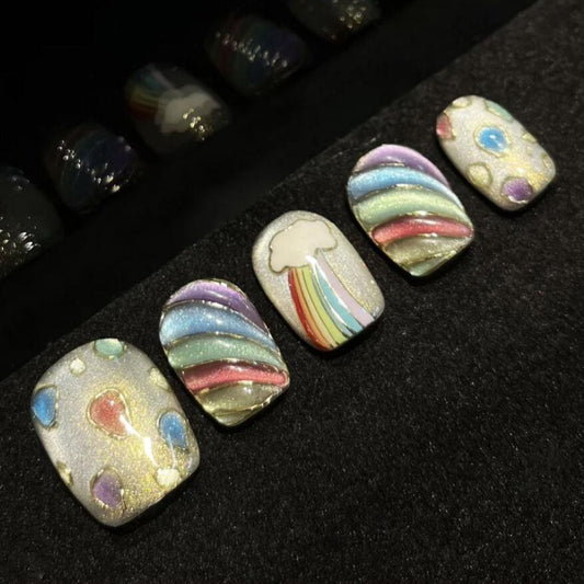 H410 Colorful Rainbow Painting Childlike Innocence HANDMADE NAIL