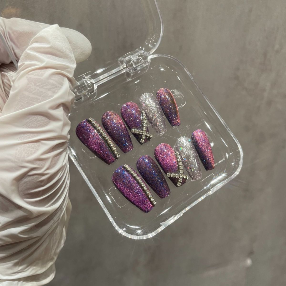 H304 Chain Cat Eye Purple HANDMADE NAIL