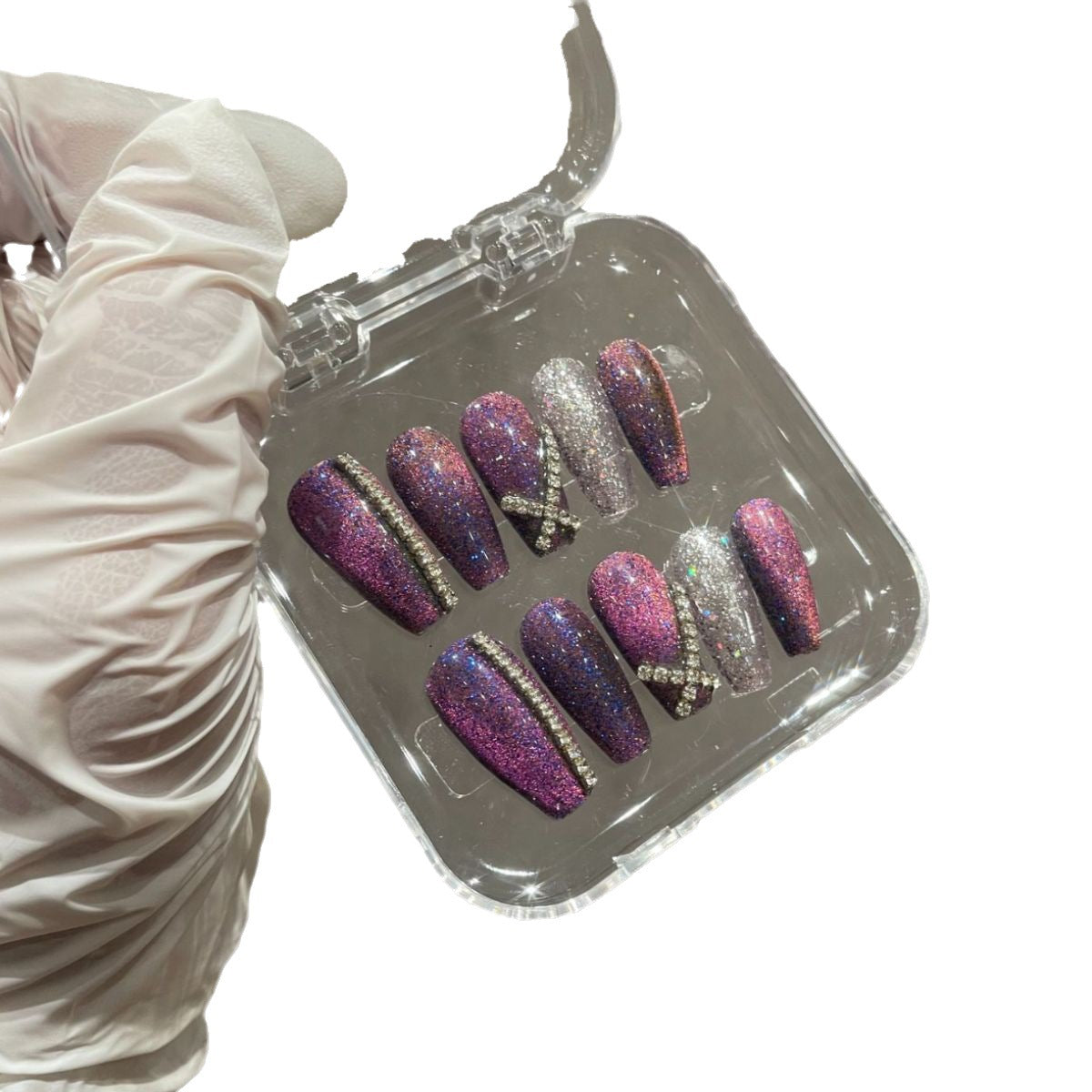 H304 Chain Cat Eye Purple HANDMADE NAIL