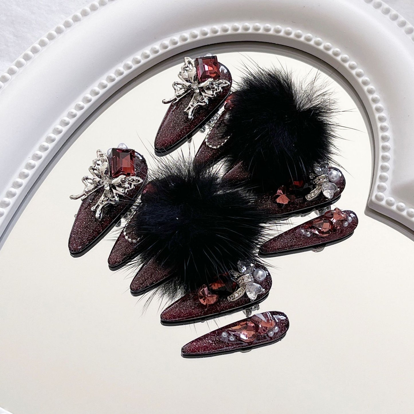 H308 HARMING ELF RED & BLACK LUXURY DIAMONDS HANDMADE NAIL