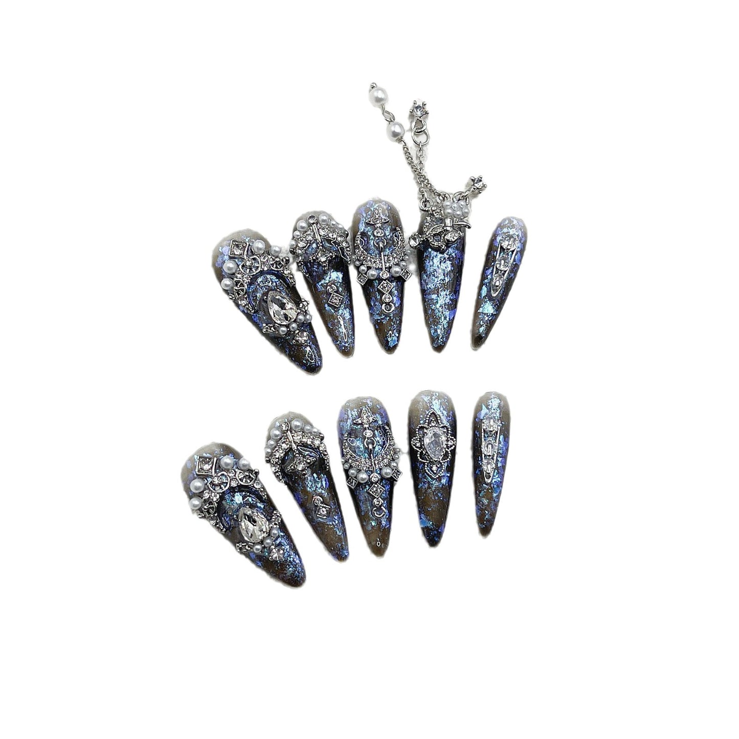 H309 Black Blue Dark Series Exotic Style HANDMADE NAIL