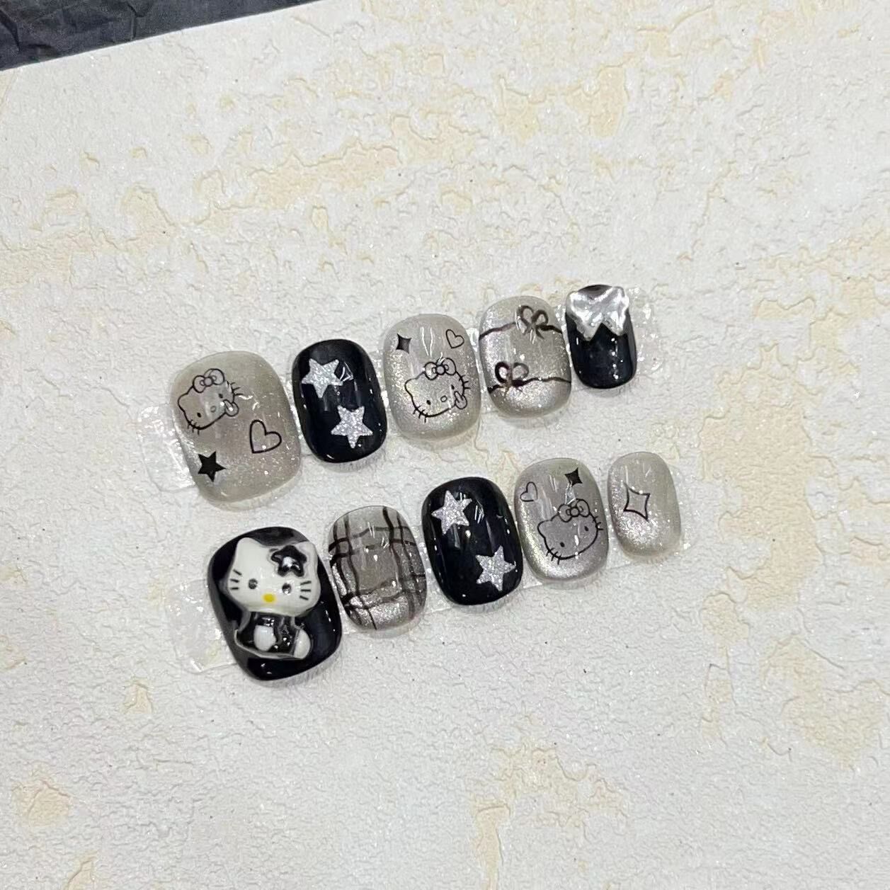 HK63 Cute Dark Star Light Bulb Cat Eye Cat HANDMADE NAIL