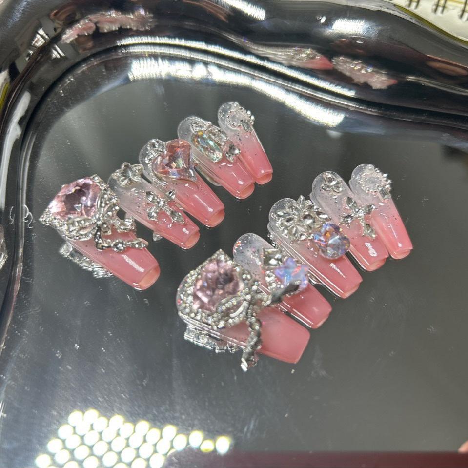 H235 PINK LOVE ZIRCON HEAVY INDUSTRY HANDMADE NAIL
