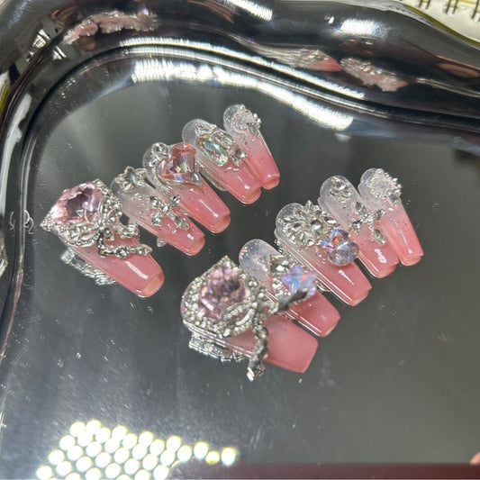 H235 PINK LOVE ZIRCON HEAVY INDUSTRY HANDMADE NAIL