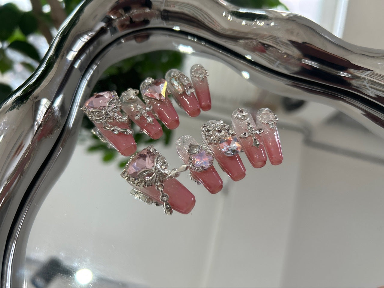 H235 PINK LOVE ZIRCON HEAVY INDUSTRY HANDMADE NAIL