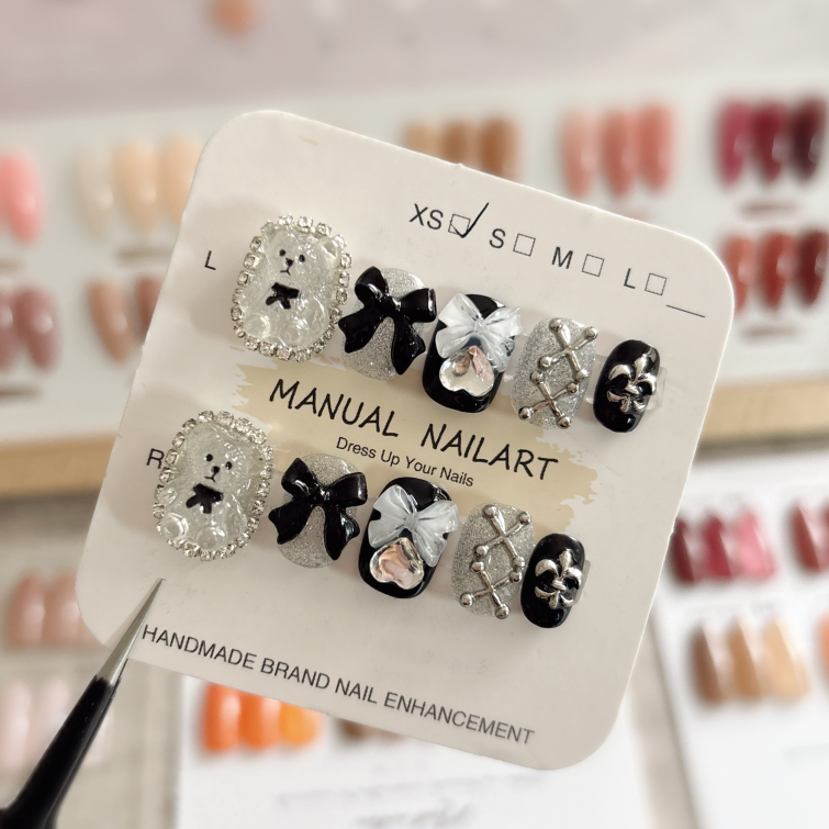 P9 Ice Crystal Bow Bear HANDMADE NAIL