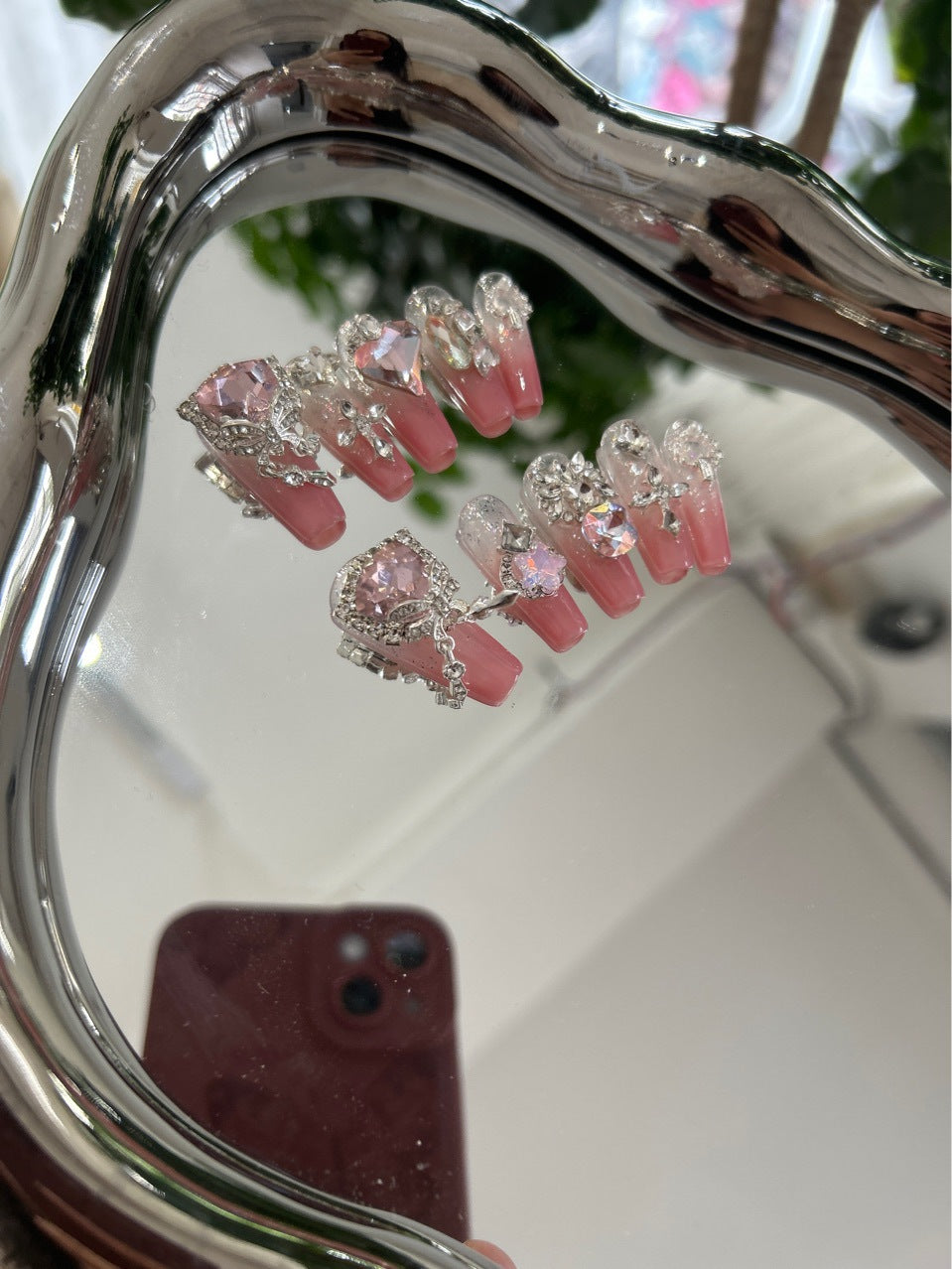 H235 PINK LOVE ZIRCON HEAVY INDUSTRY HANDMADE NAIL