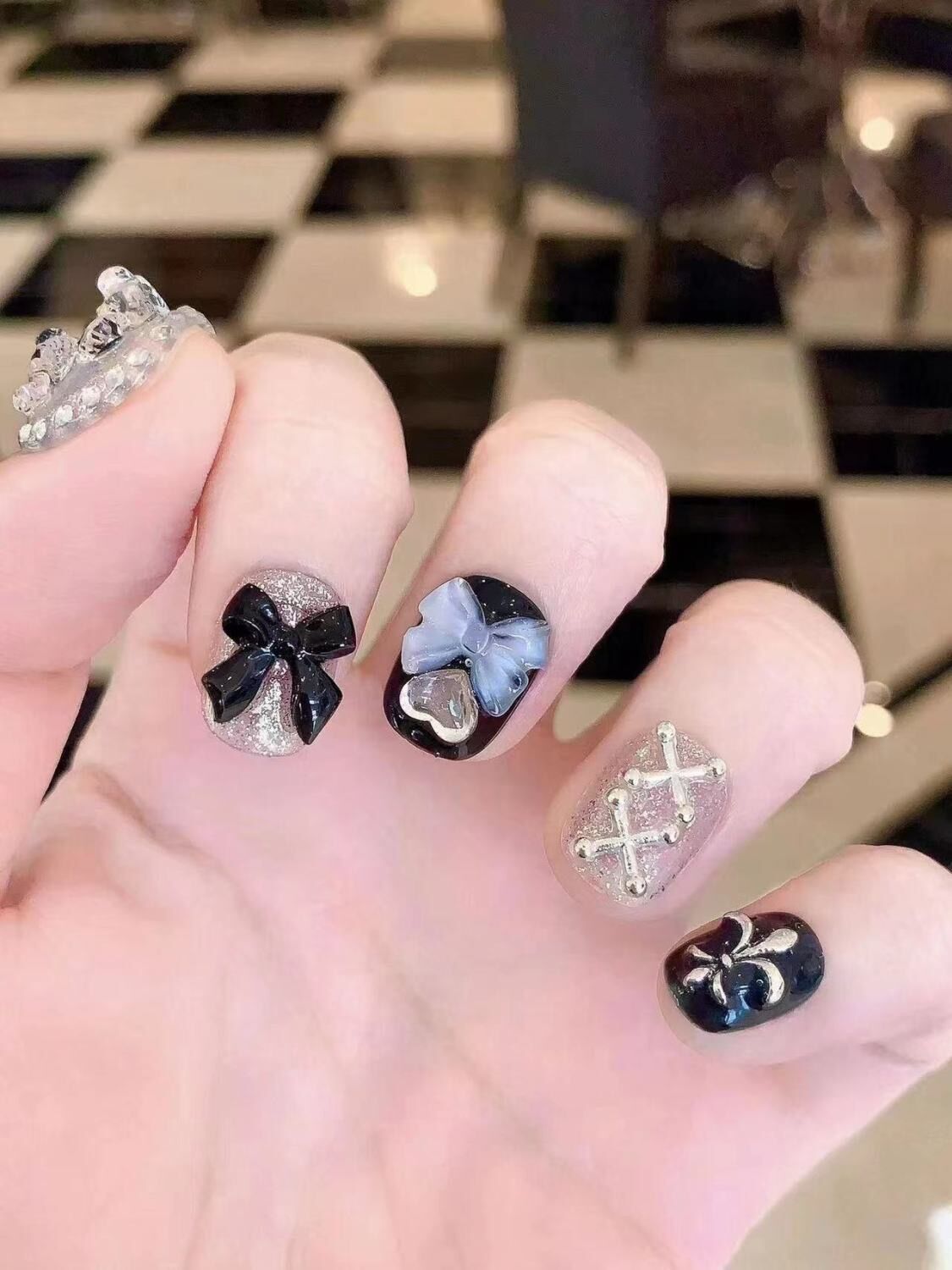 P9 Ice Crystal Bow Bear HANDMADE NAIL