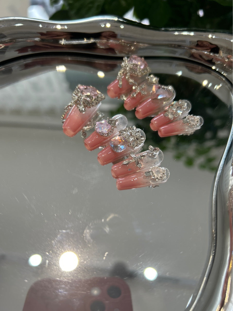 H235 PINK LOVE ZIRCON HEAVY INDUSTRY HANDMADE NAIL