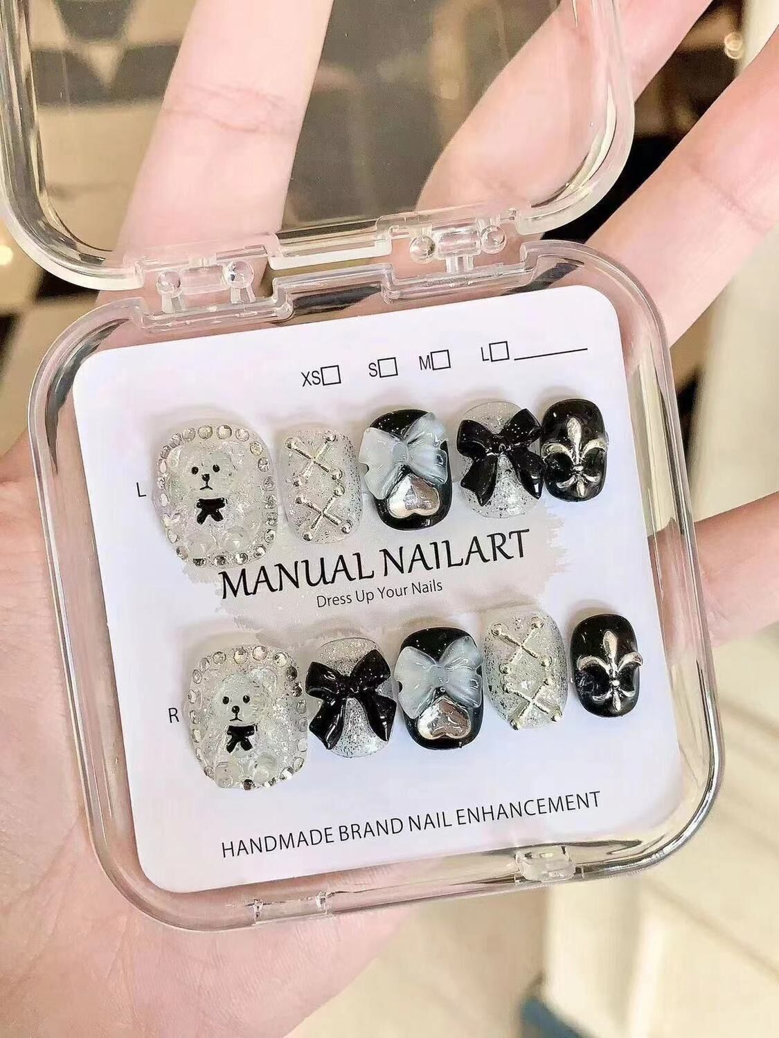 P9 Ice Crystal Bow Bear HANDMADE NAIL