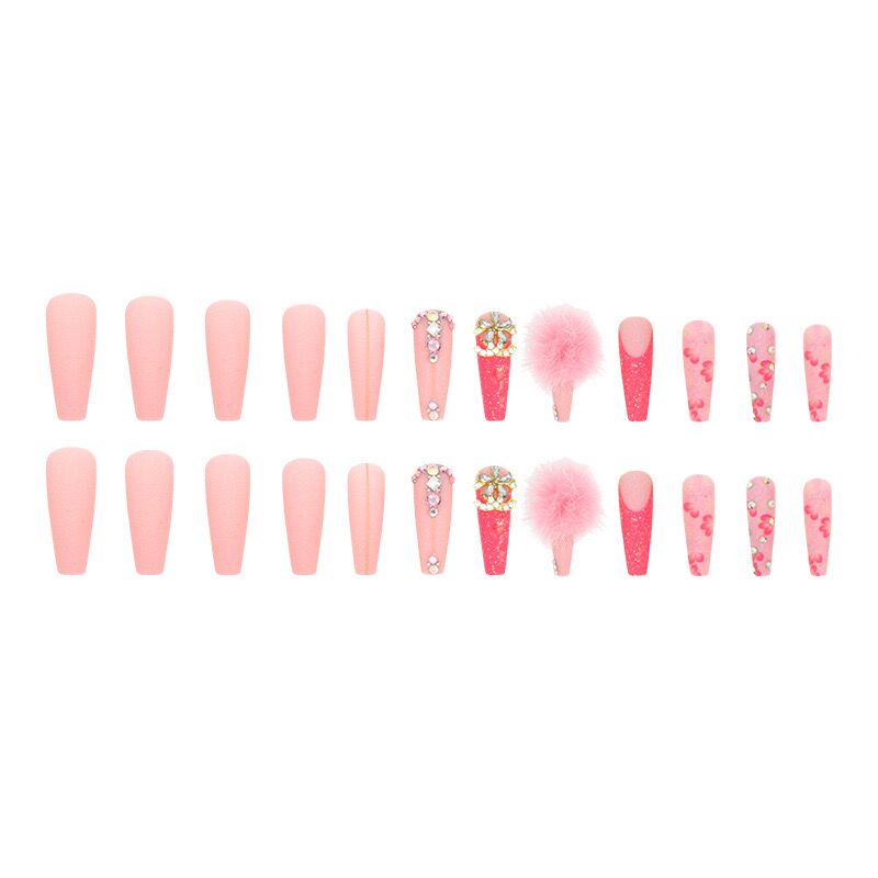 L49 Strawberry red petal zircon LONG NAIL