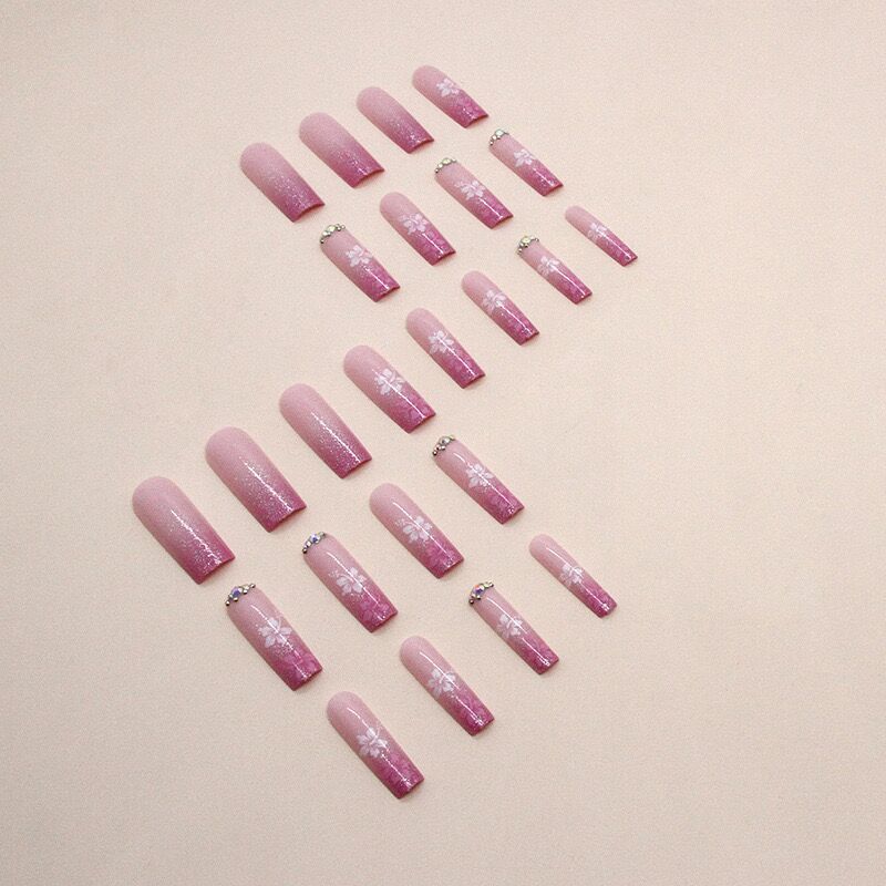 L50 Pink white peach blossom zircon LONG NAIL