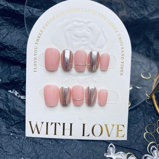 H13 FASHION SIMPLICITY SILVER & PINK HANDMADE NAIL