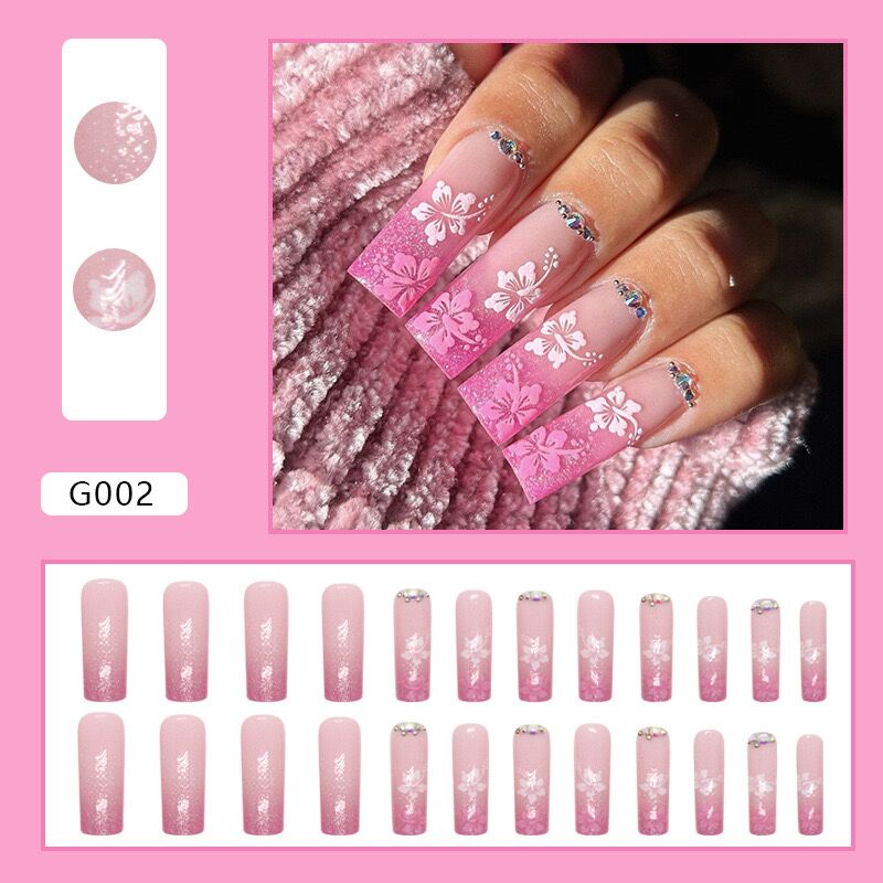 L50 Pink white peach blossom zircon LONG NAIL