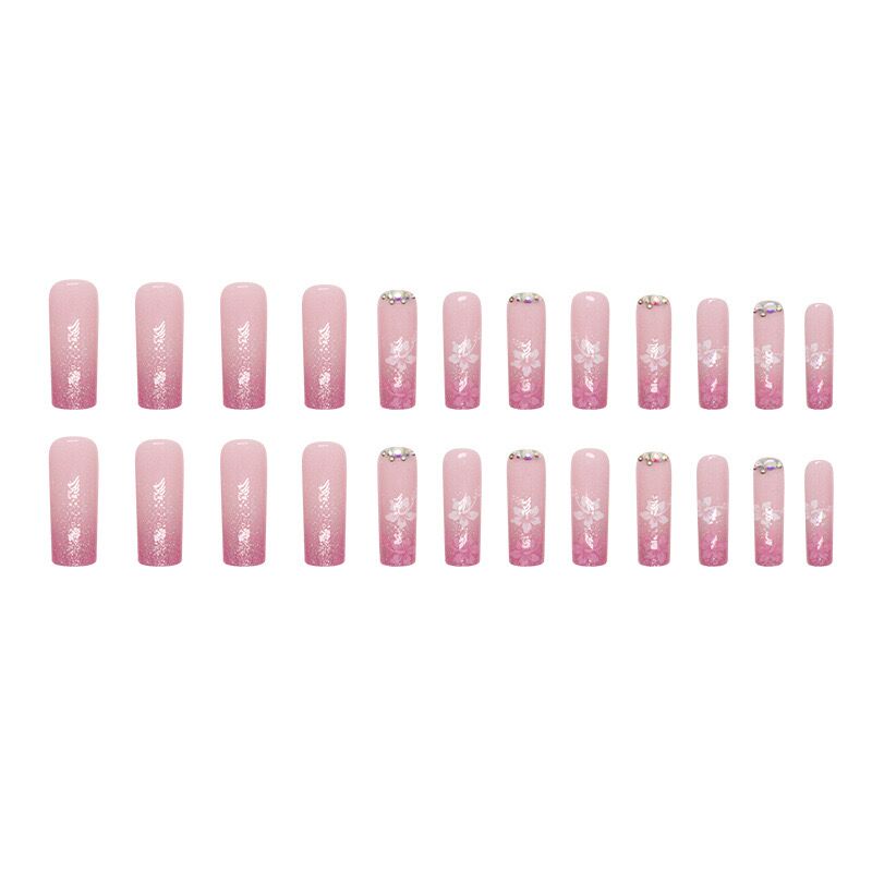 L50 Pink white peach blossom zircon LONG NAIL