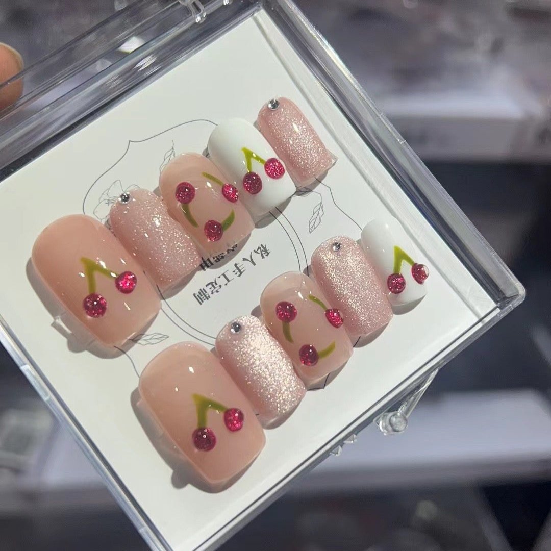 H201 BABY PINK CHERRY HANDMADE NAIL