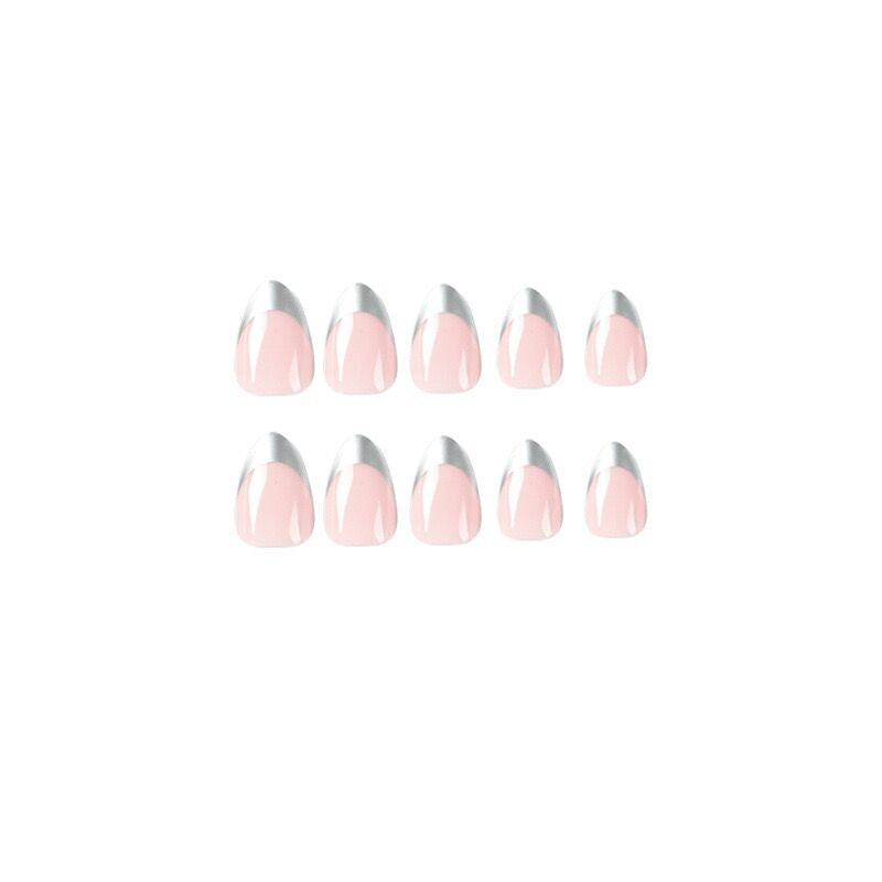 S60 Baby pink & silver pointed SHORT NAIL