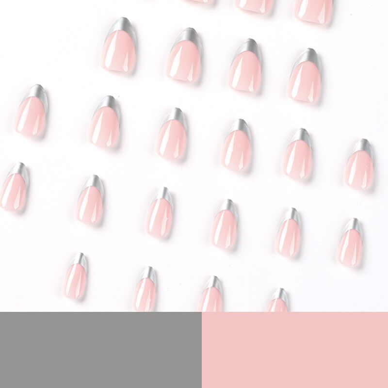 S60 Baby pink & silver pointed SHORT NAIL