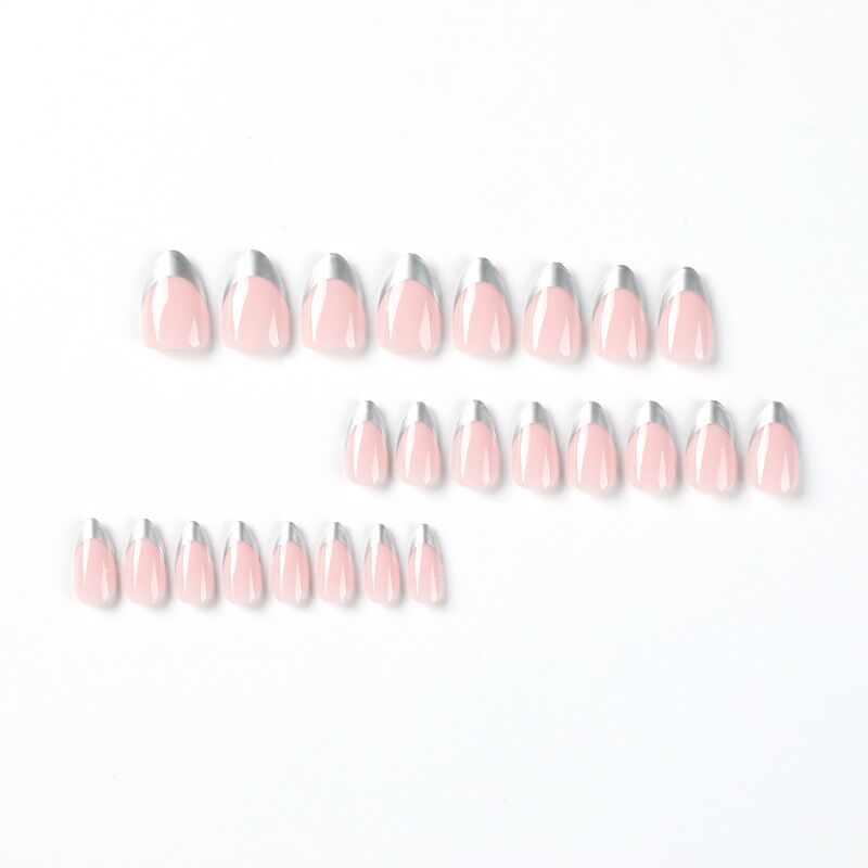 S60 Baby pink & silver pointed SHORT NAIL