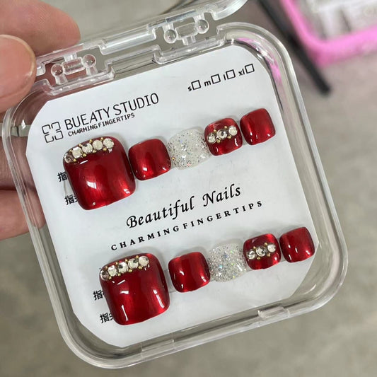 H149 WINE RED DIAMOND HANDMADE NAIL