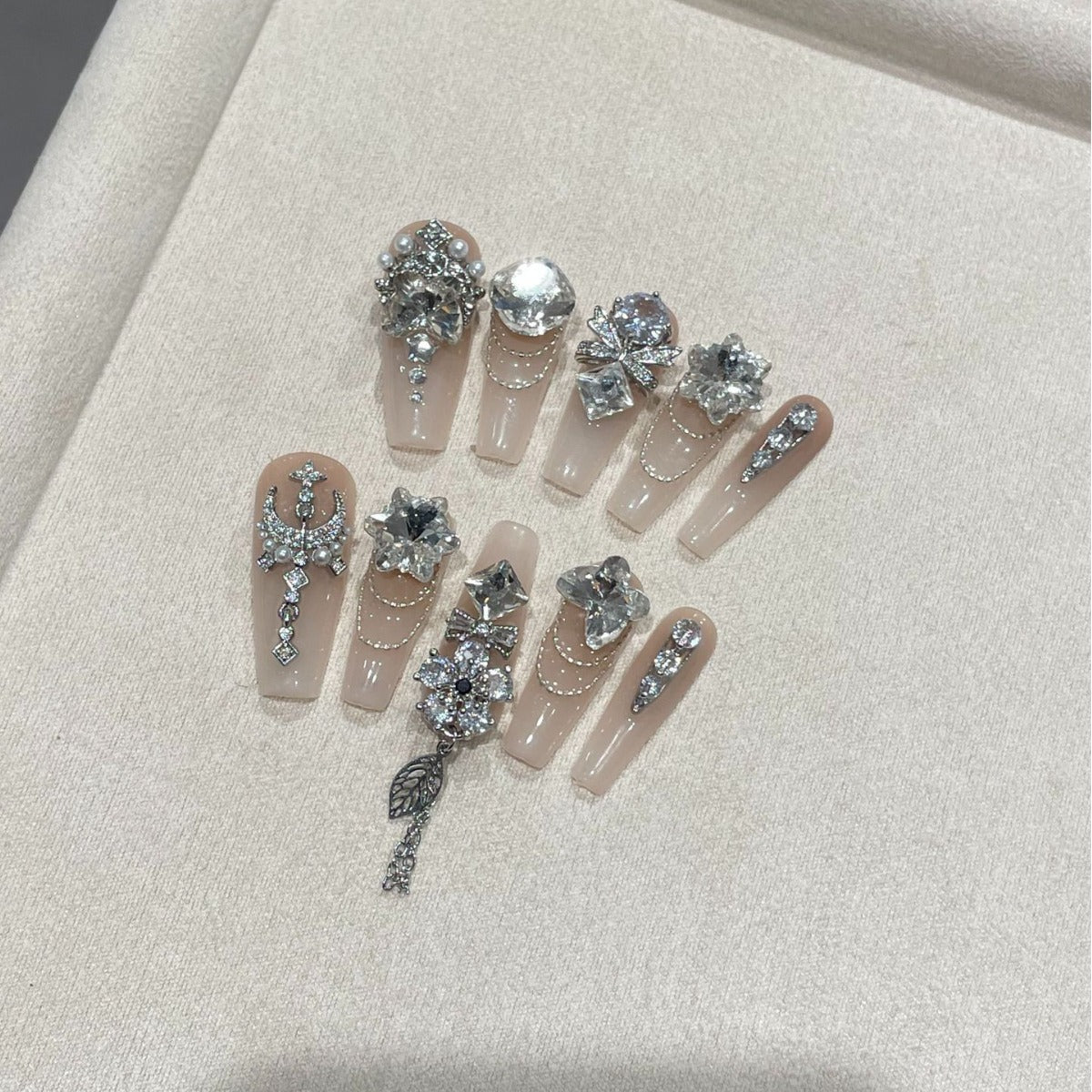 H283 Maple leaves full of diamond tassels HANDMADE NAIL