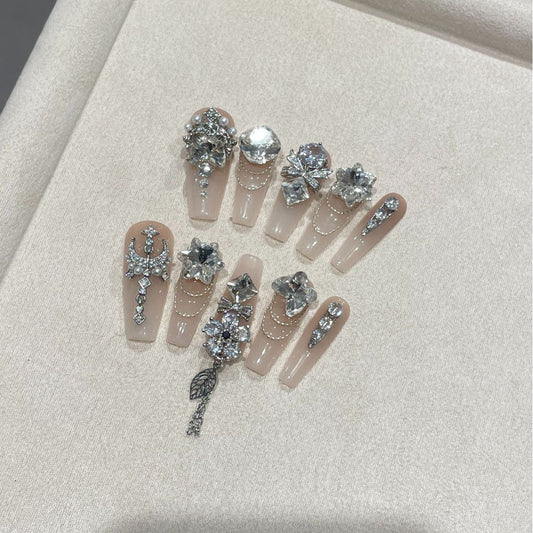 H283 Maple leaves full of diamond tassels HANDMADE NAIL