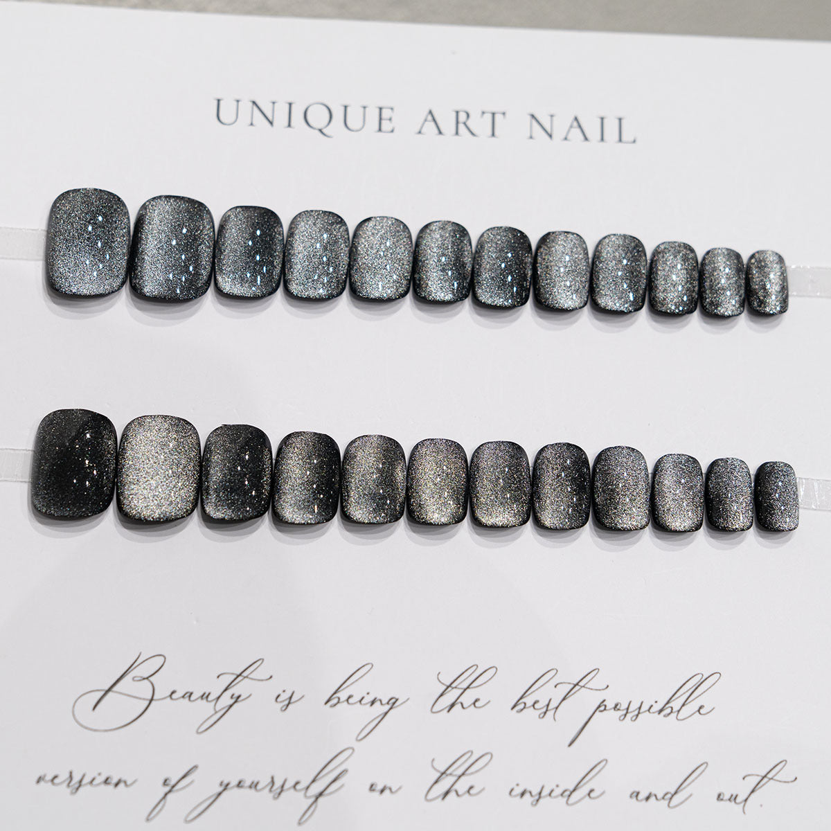 S52 Small light bulb crystal stone cat's eye black SHORT NAIL