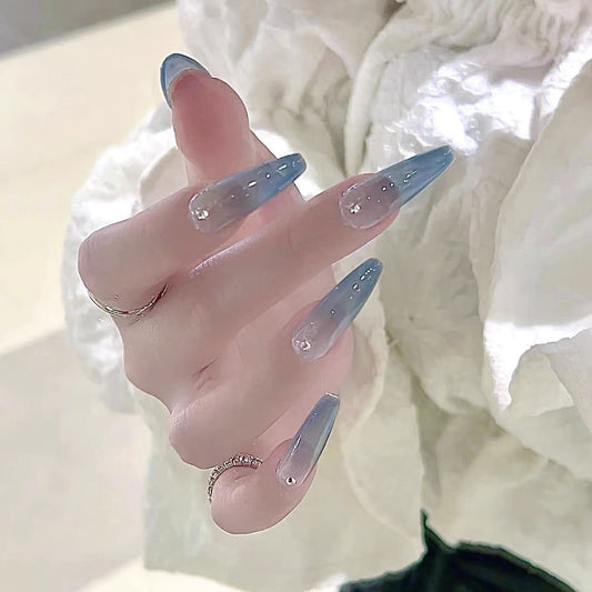 H155 Glacier haze gradient blue HANDMADE NAIL