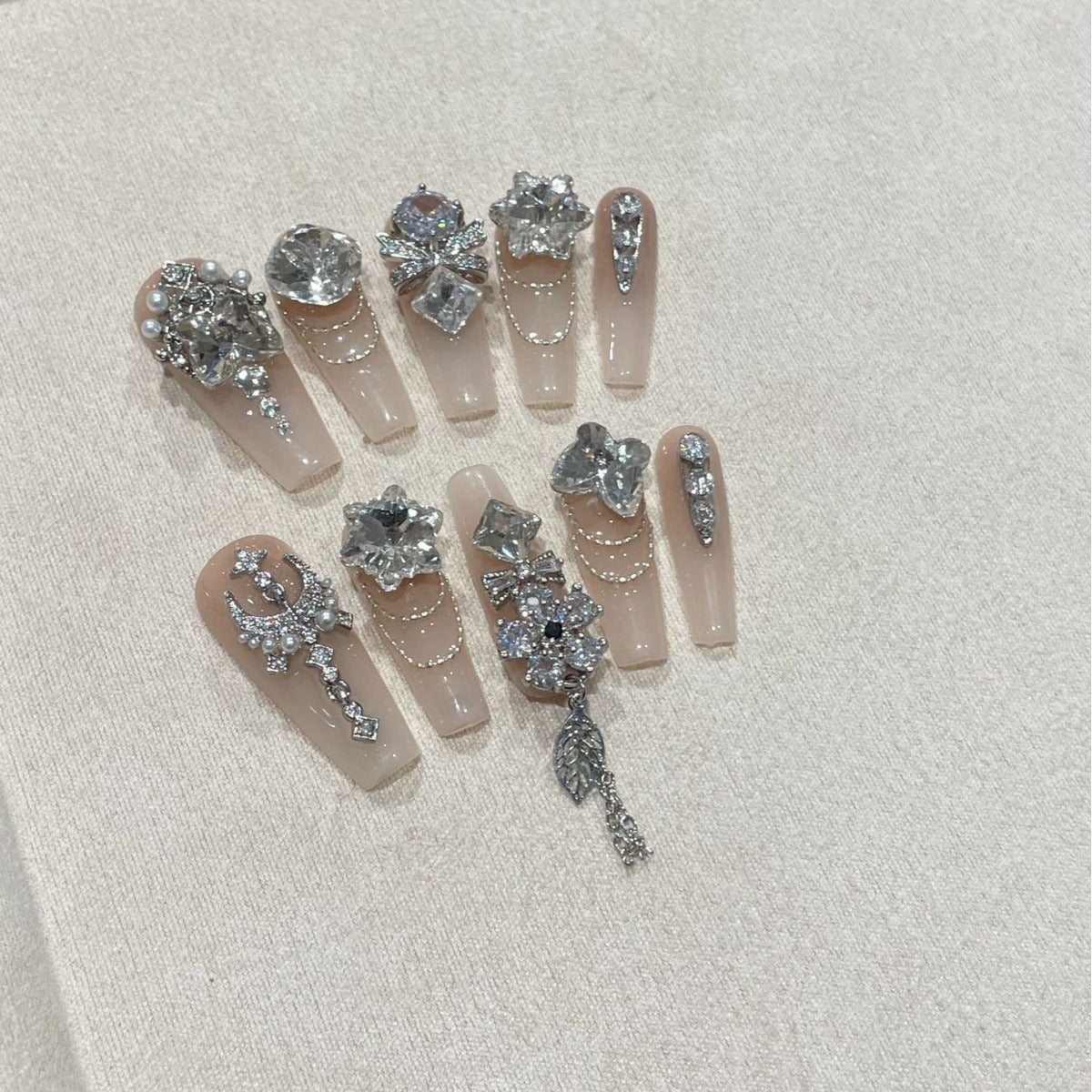 H283 Maple leaves full of diamond tassels HANDMADE NAIL