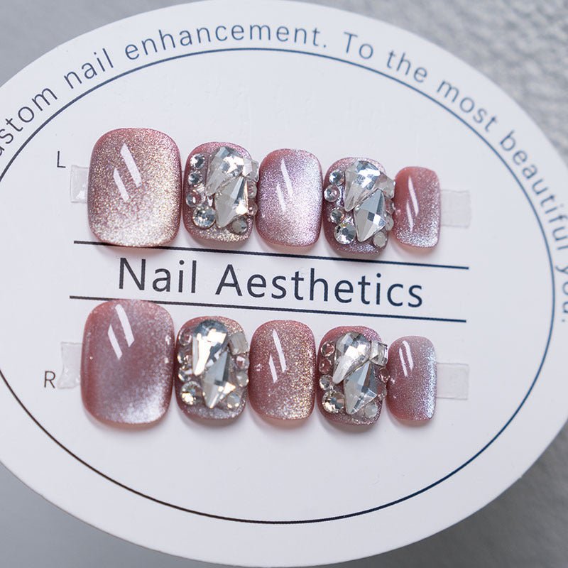 S58 Fashionable kitten eyes with diamond glitter SHORT NAIL