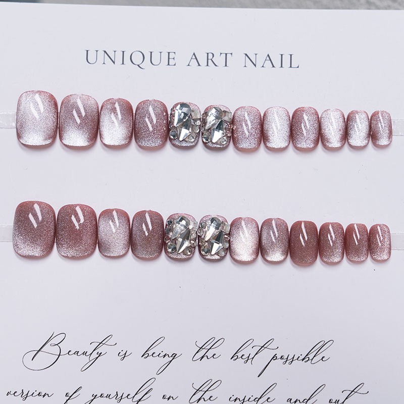 S58 Fashionable kitten eyes with diamond glitter SHORT NAIL