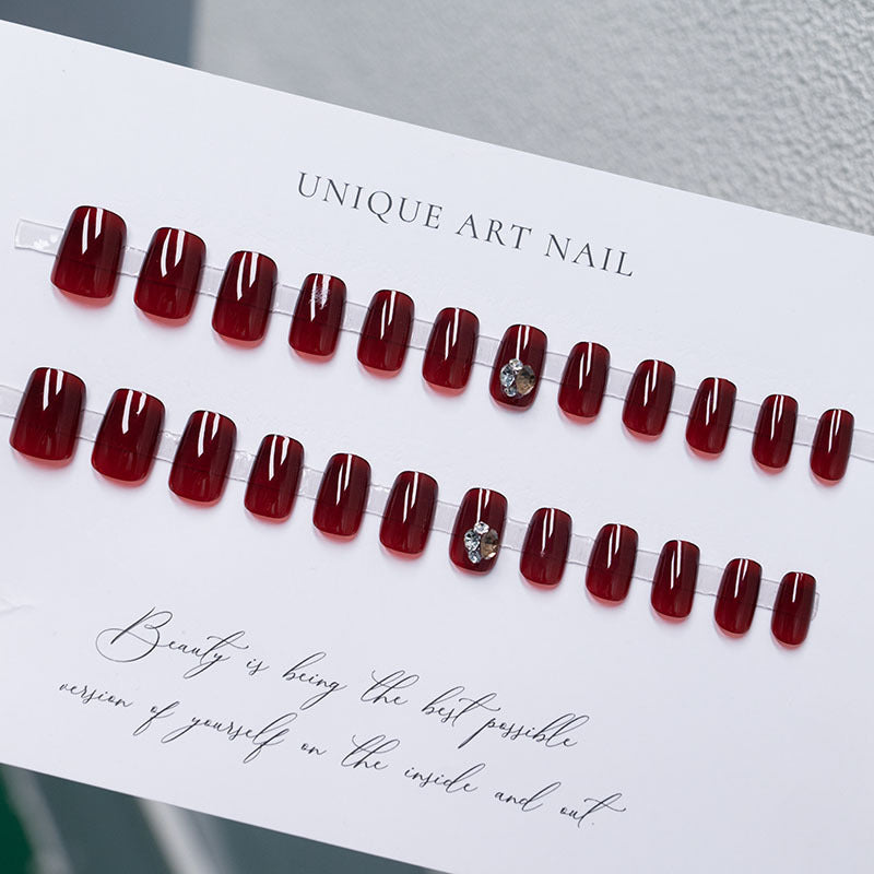 S57 Cherry autumn and winter fairy inlaid with diamonds SHORT NAIL